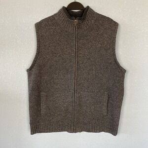 LL Bean Lambs Wool Sweater Vest Mens L Full Zip Dark Gray Fleece Lined Sherpa